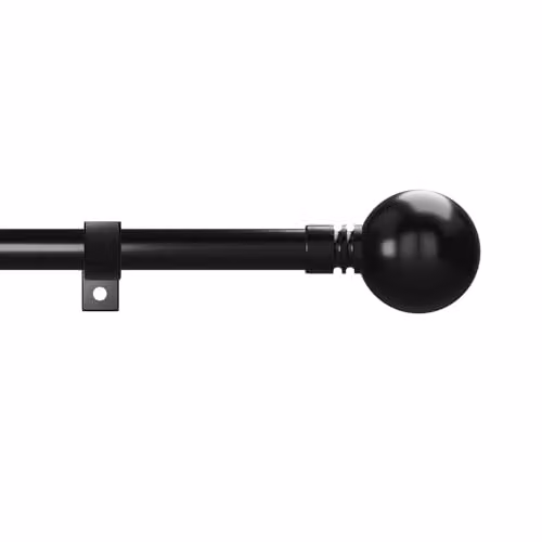 Caecus Metal Eyelet Extendible Curtain Pole, 28mm Diameter, Black with Crystal Ball Finial Ends, Length: 120-220cm