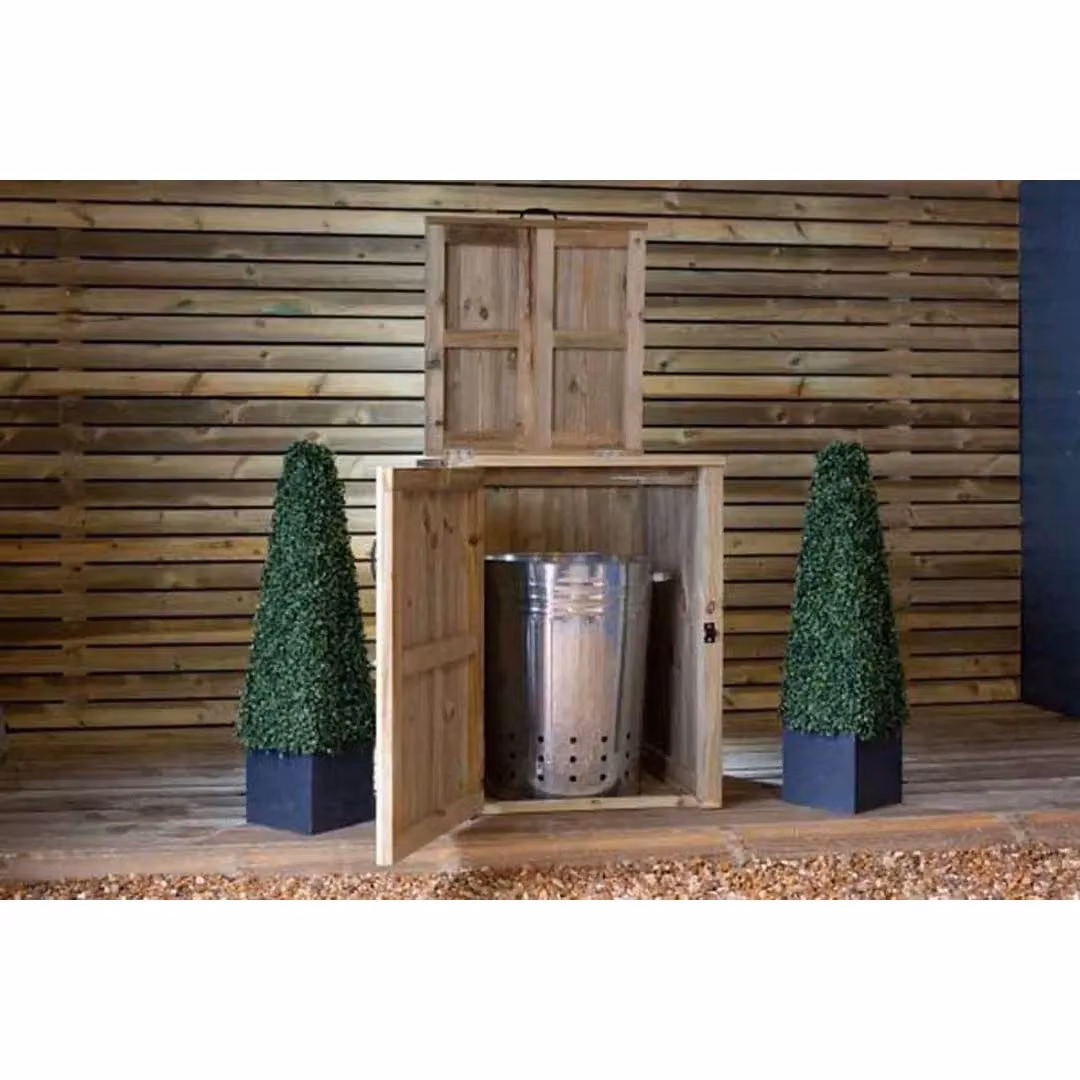 Buttercup Farm Paythorne Single Timber Dustbin Store in Brown, L64 x W63 x H88 cm – 2