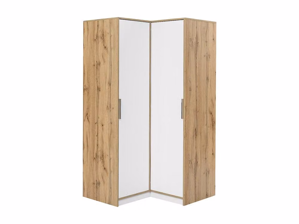 Vente-unique LAMIKI 2-Door Corner Wardrobe in White and Light Oak, Width: 106 cm – 2