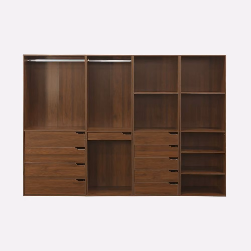 sweeek Modular Wardrobe Kit with 4 Units in Dark Brown, featuring integrated drawers and a trouser rack, W/D/H: 260 x 45 x 180 cm – 2