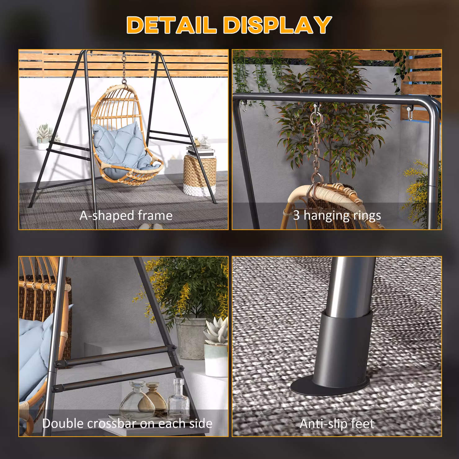 Outsunny Heavy Duty Metal Hammock Chair Stand in Black – 6
