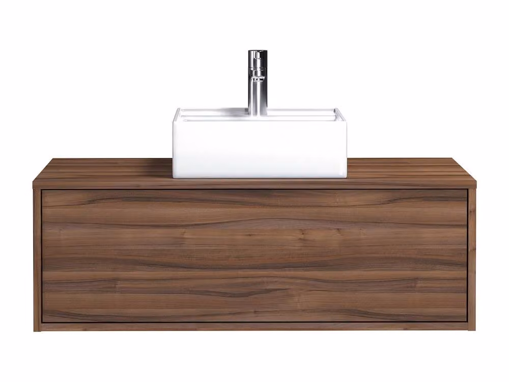 Vente-unique Modern Wall-Mounted Bathroom Unit with Single Basin in Walnut and White – 2