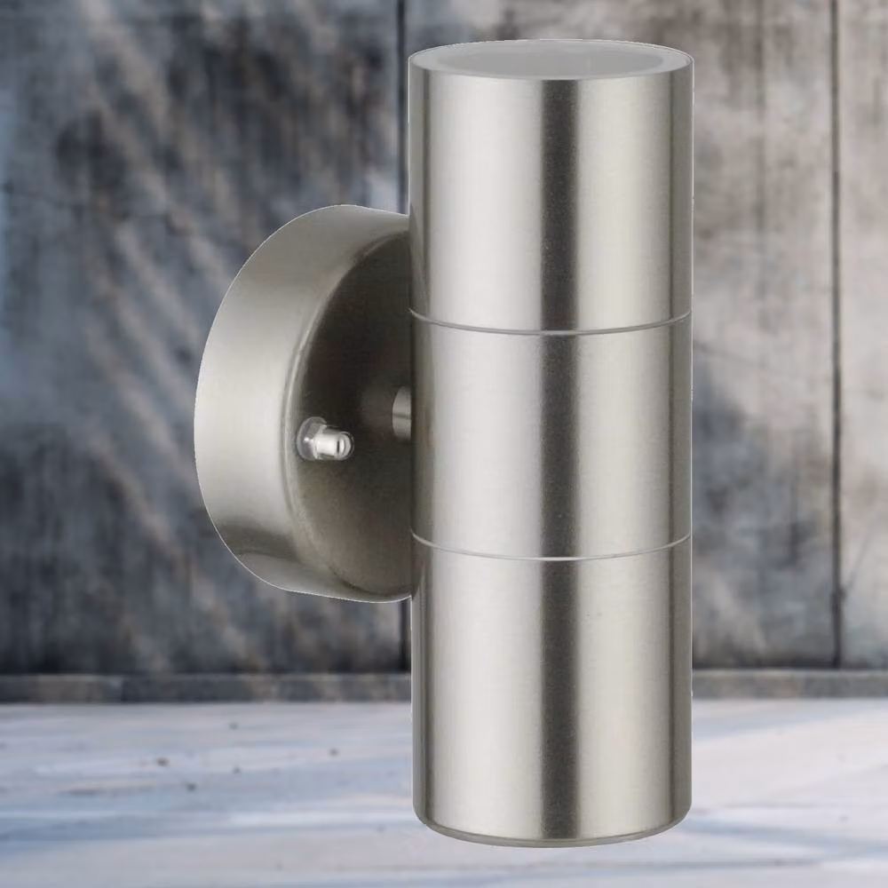 First Choice Lighting Blaze Set of 2 Silver Stainless Steel Up Down Outdoor Wall Lights – 4