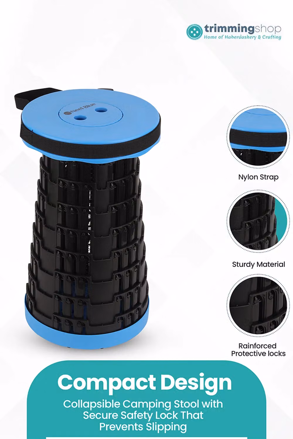 Neel Blue Foldable Telescopic Stool, Portable Collapsible Camping Stool in Blue – 2