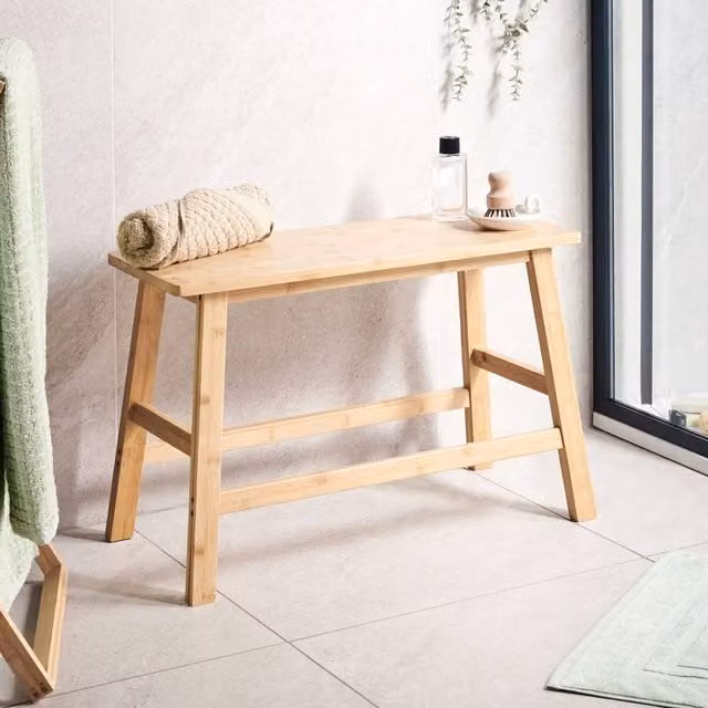 Wyld and Coco Bamboo Bathroom Bench, Brown, W: 70 cm, D: 33 cm, H: 46 cm