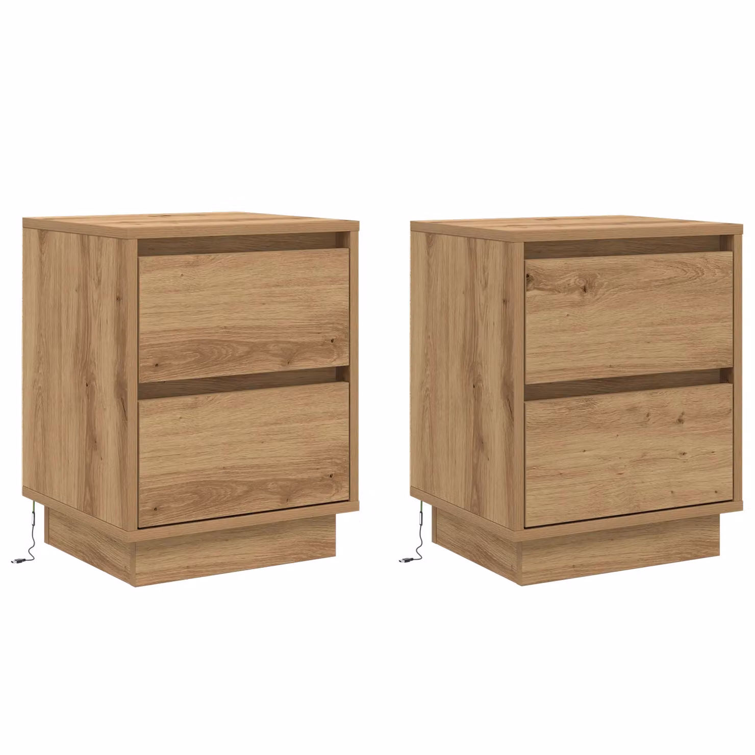 Berkfield Home Set of 2 Artisan Oak Bedside Cabinets with LED Lights and Soft Close Drawers, Brown, W: 39 cm, D: 34.5 cm, H: 50 cm – 2