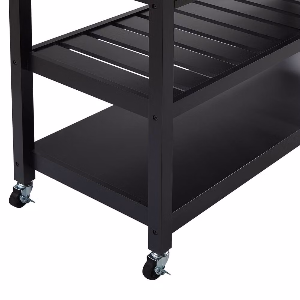 Wyld and Coco Nordic Scandinavian Kitchen Trolley in Black with Rubberwood Top, 2 Drawers and 2 Shelves – 6
