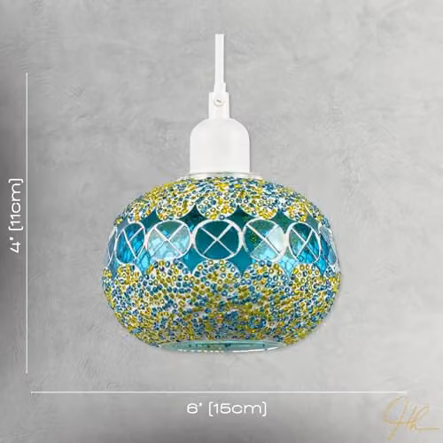 Happy Homewares Glass Globe Mosaic Sphere Ceiling Pendant Lighting Shade in Petrol and Yellow, W/D/H: 15 x 15 x 11 cm – 3