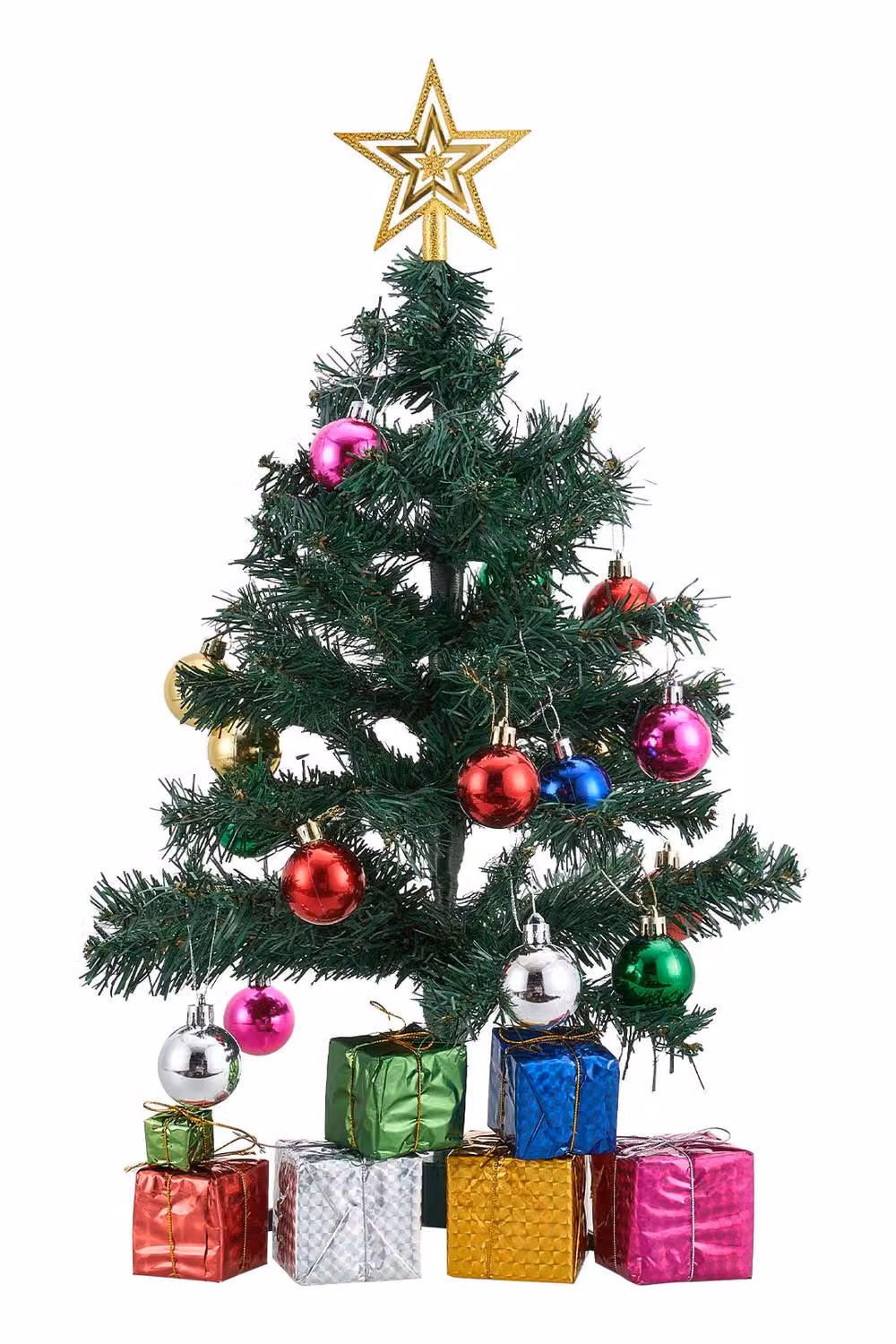 Living and Home 50cm Tabletop Christmas Tree with Lights, Star Top and Multicolour Gold Ball Matching Gift Boxes – 5