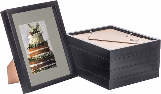 Nicola Spring Pack of 5 Rectangular 3D Box Photo Frames in Black and Grey with 4 x 6 inch Mounts