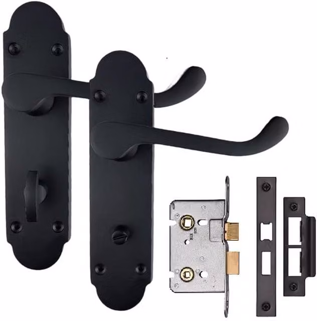 Golden Grace Matt Black Bathroom Door Handles and Hinge Set