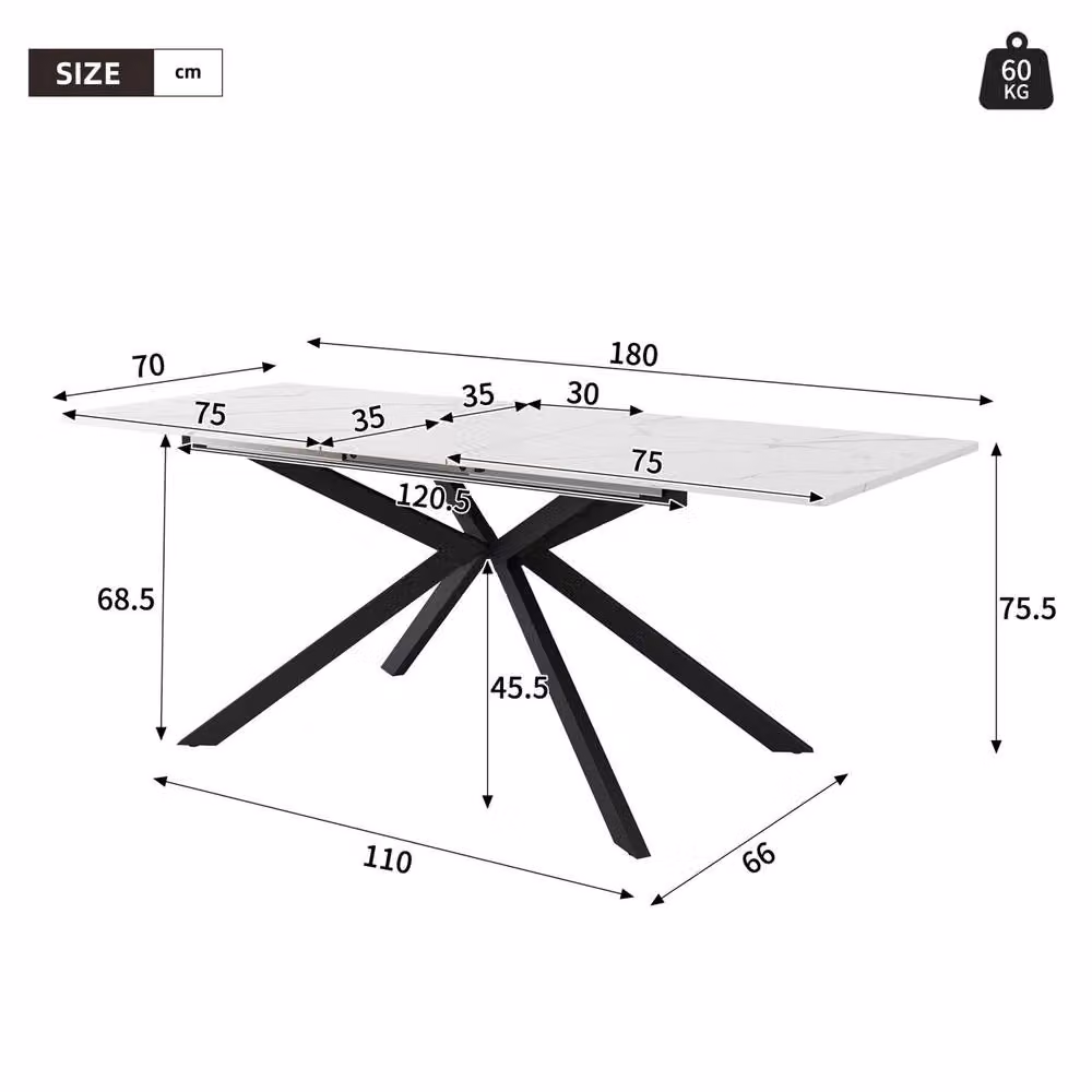 Matteo Extendable Rectangular Dining Table in Black and White Marble Effect Glossy MDF – 3