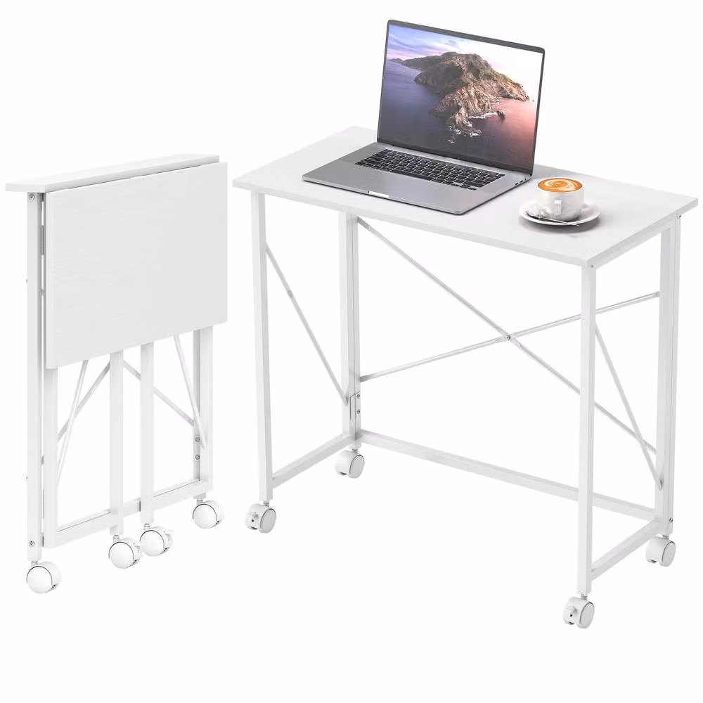 STILVORA White Folding Writing Desk with Castors, W: 80 cm, D: 40 cm, H: 75 cm – 2