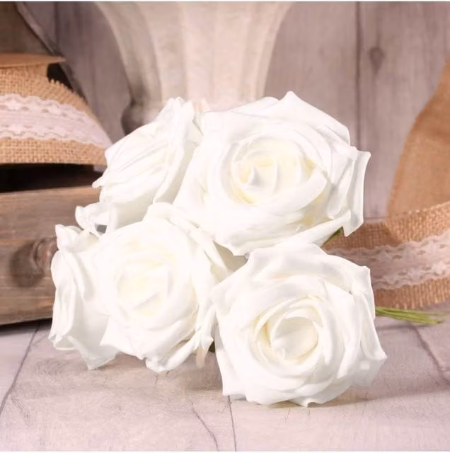 KDMD 2 Pack of White Foam Open Tea Roses for Wedding Decor