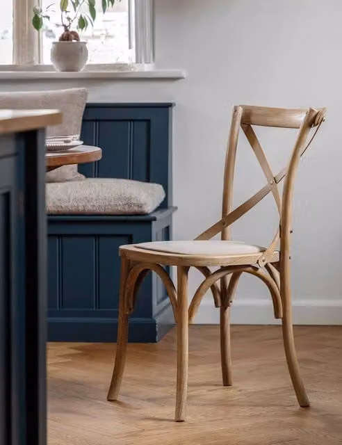 Gallery Direct Set of 2 Pavilion Oak Chairs in Natural Brown and Multicolour Fabric