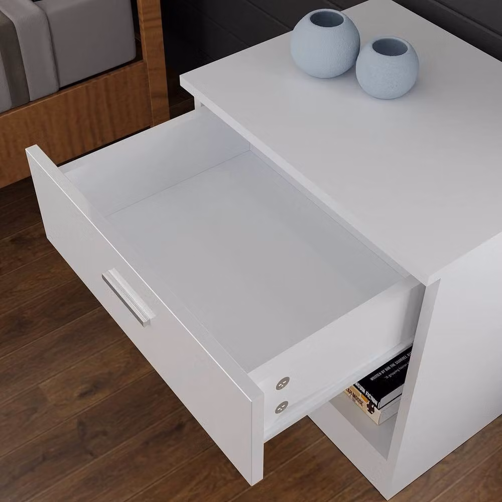 FORGEVIO White High Gloss Modern Beside Table and Storage Cabinet – 3