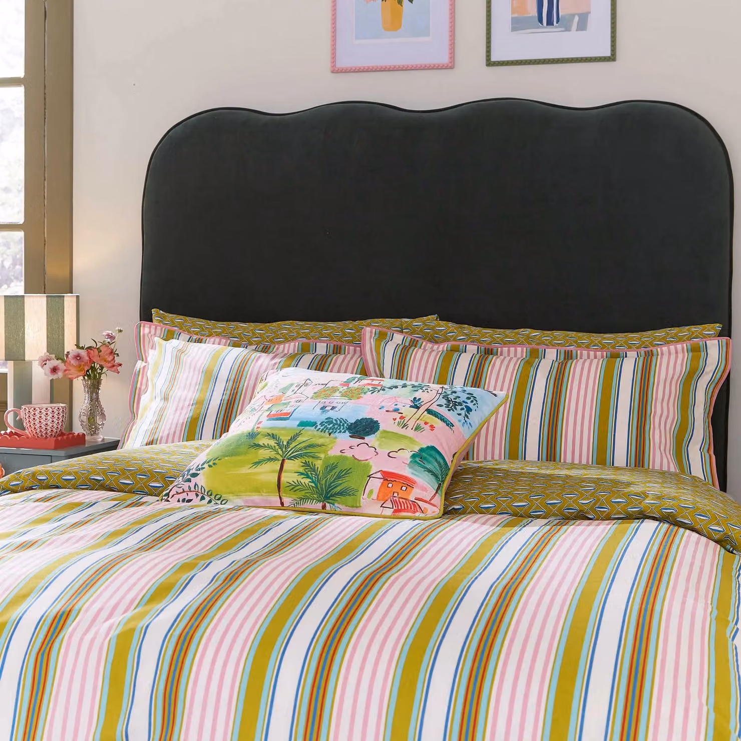 Land & Shore Raven Stripe Super Kingsize Reversible Cotton Duvet Cover and Pillowcase Set, Multicolour, W: 200 cm x D: 200 cm – 2