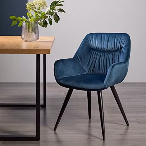 Home Origins Dali Pair of Petrol Blue Velvet Fabric Dining Chairs with Black Metal Legs – 1