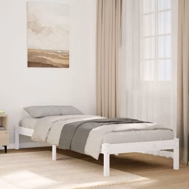 Berkfield Home Extra Long Solid Wood Pine Bed Frame in White, W: 100 cm, L: 220 cm