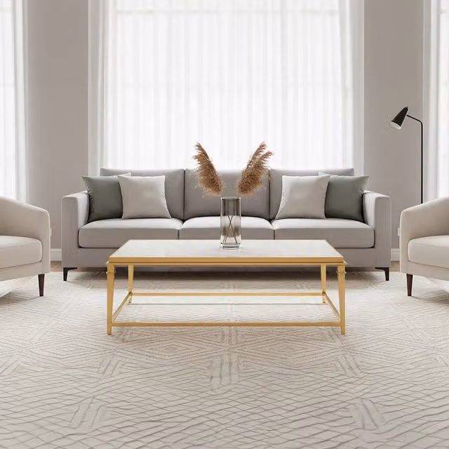 Orsina Modern Rectangular Coffee Table with White Marble Top and Gold Metal Legs – 4