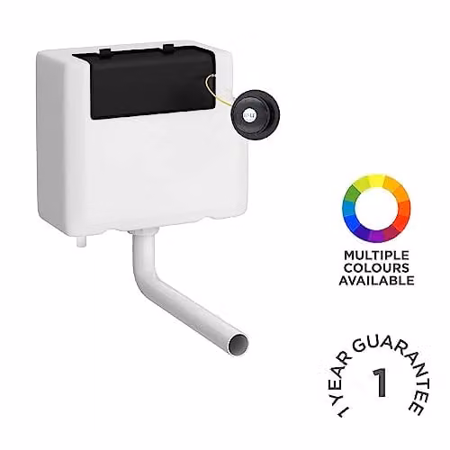 nuie XTY8T02B Traditional Dual Flush Concealed WC Cistern with Bottom Outlet and Round Chrome Push Button, Matt Black
