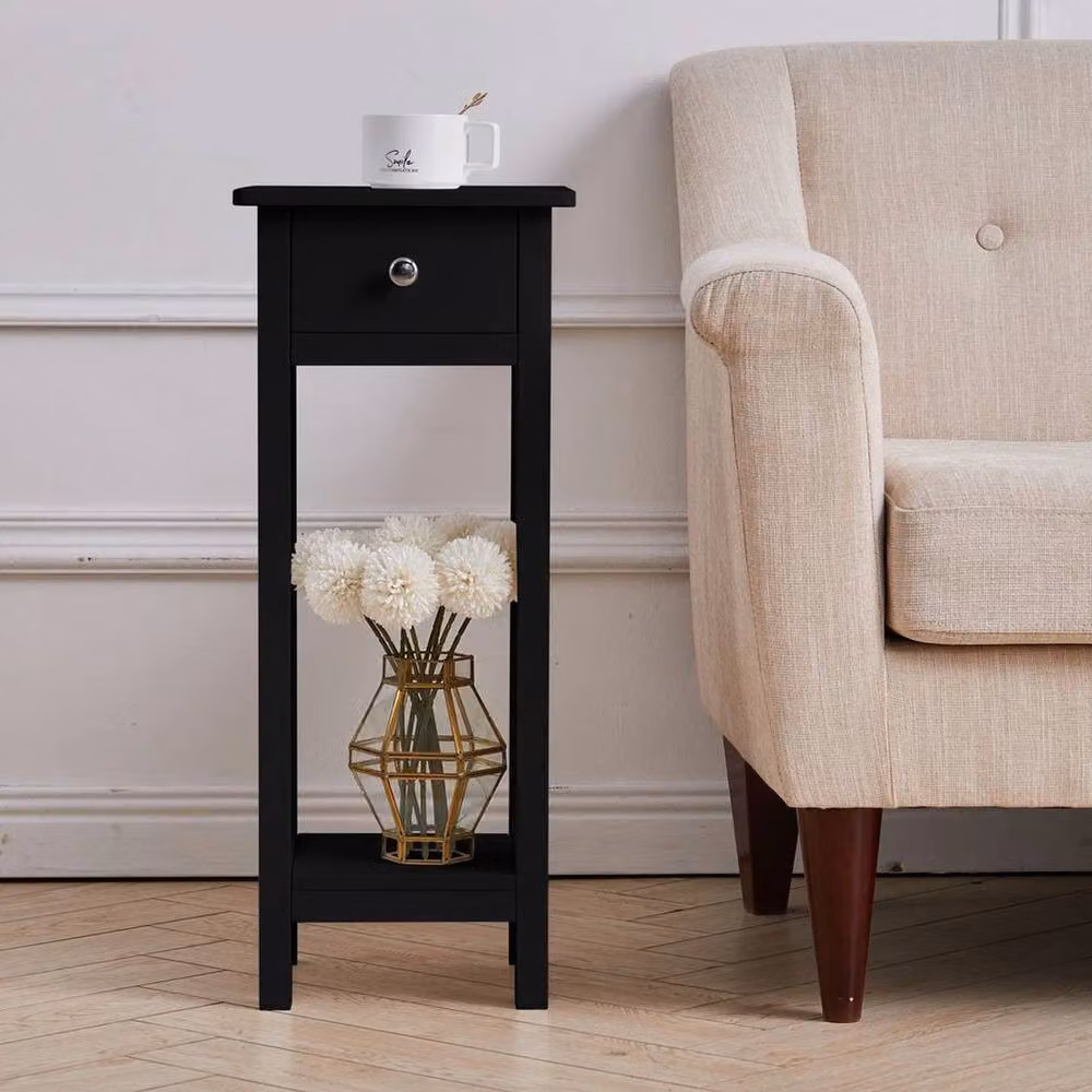 KORVIXA Modern Square Bedside Cabinet with Drawer in Black W/D/H: 100 x 100 x 100 cm – 5