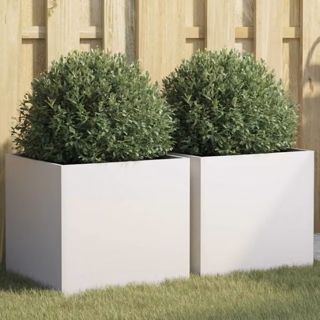 Berkfield Home Steel Planter Tub, 2 Pack, White, W: 42 cm, D: 40 cm, H: 39 cm – 1