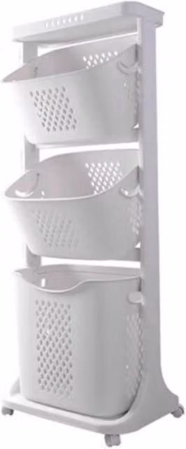 KORVIXA Rolling Laundry Trolley Cart with Wheels and Handles in White – 1