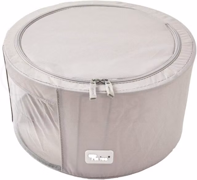 Periea Abby Folding Round Storage Box with Lid and Steel Frame, Grey, 21l