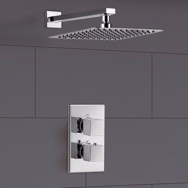 Nes Home Square 1 Outlet Concealed Thermostatic Shower Mixer Set in Metallic Silver – 1