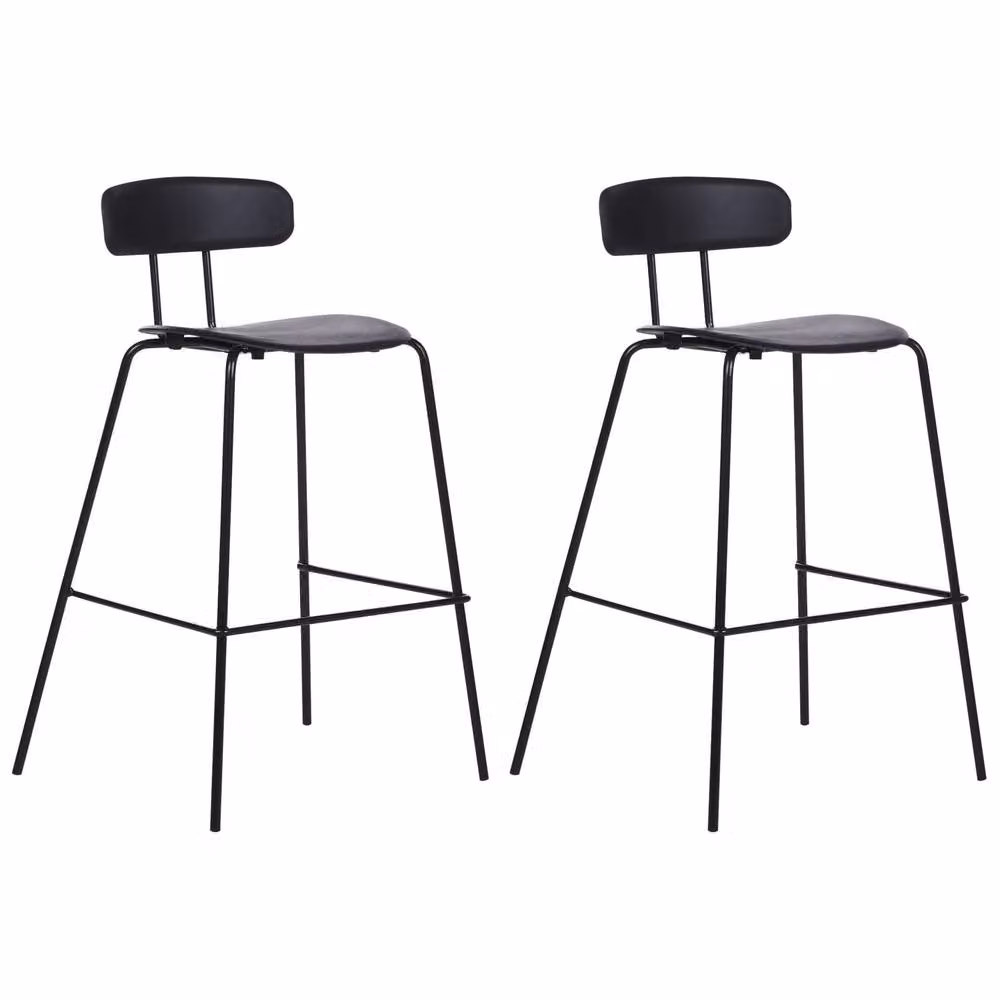 Wyld and Coco Set of 2 Black Counter Stools with Synthetic Leather Seats and Powder Coated Metal Legs – 2