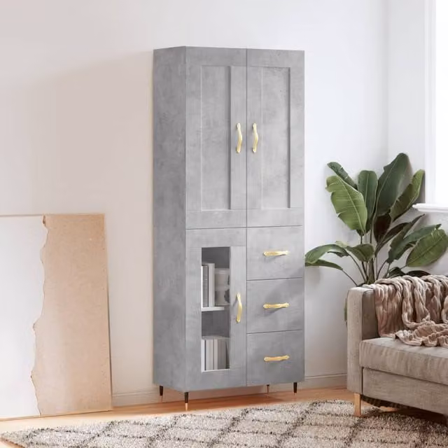 Berkfield Home Highboard in Concrete Grey, W/D/H: 69.5 x 34 x 180 cm