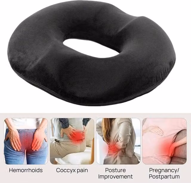 Havendro Black Memory Foam Orthopaedic Donut Seat Cushion with Removable Velour Cover