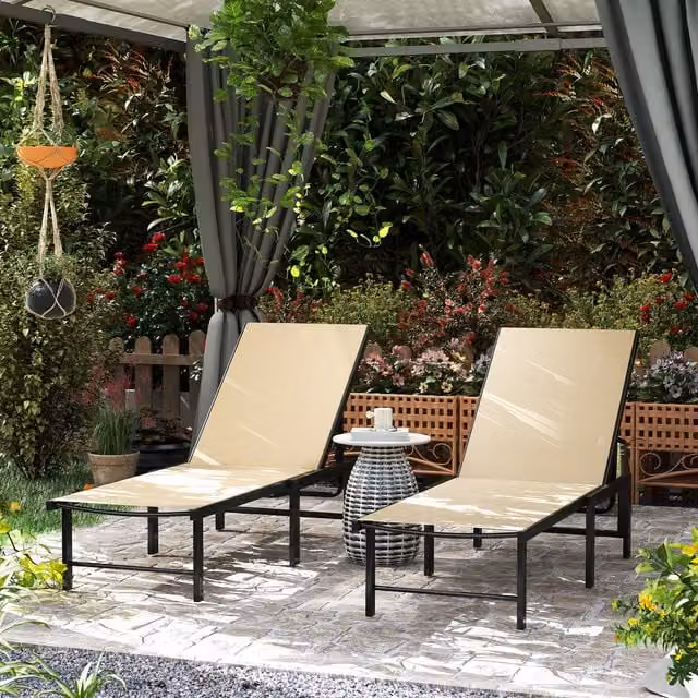 Outsunny 5-Level Reclining Garden Sun Loungers in Beige and Brown with Textilene Fabric and Powder Coated Steel Frame