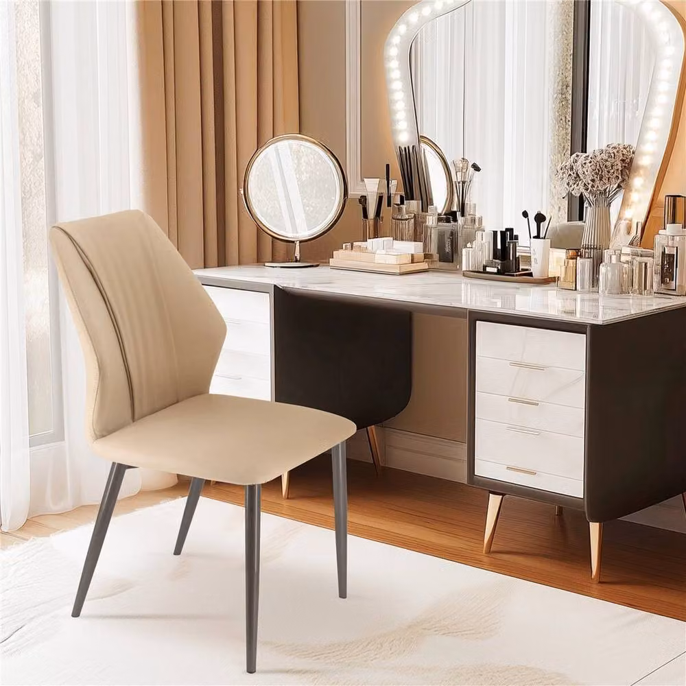 ERGOVEXA Set of 2 Modern Upholstered Dining Chairs in Light Khaki and Gun-grey Microfibre – 2