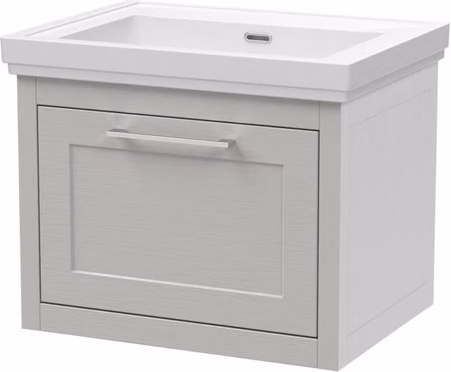 Balterley Wall Mounted Single Drawer Bathroom Vanity Unit with Rectangular Basin in Grey W/D/H: 630 x 471 x 515 mm