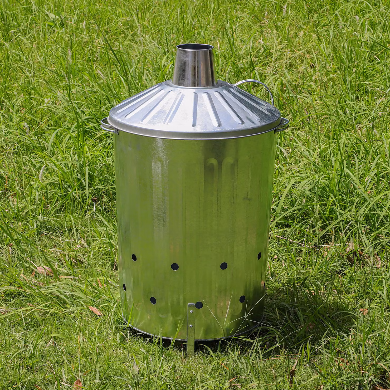 Simpa 90L Galvanised Steel Incinerator with Flip Lid in Metallic Silver – 2