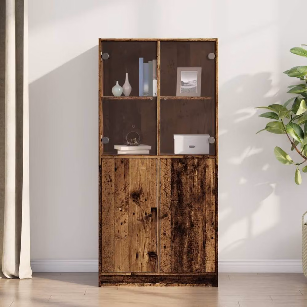 Berkfield Home Highboard with Glass Doors in Brown, W/D/H: 68 x 37 x 142 cm – 2