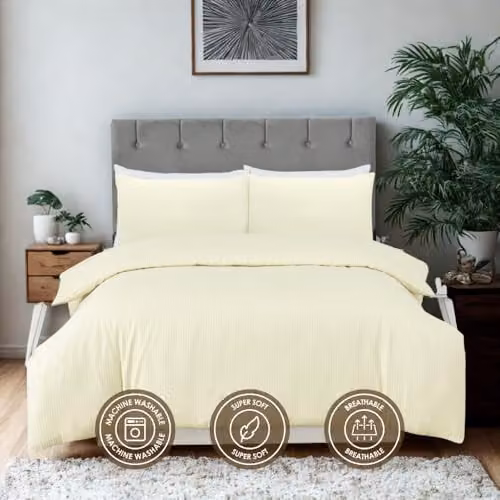 MHG Textiles Beige Striped Cotton-Rich Duvet Cover Set with Pillowcases, W/D/H: 230 x 220 x 1 cm – 5