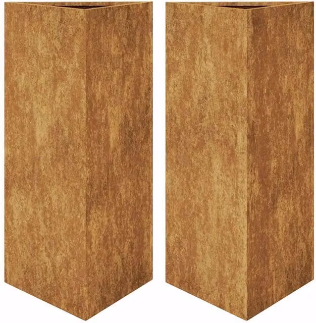 Berkfield Home Garden Triangular Corten Steel Planters, 2 Pack, Brown, W: 40 cm, D: 34.5 cm, H: 70 cm