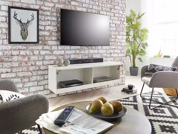 MMT Furniture Designs Moderna White Gloss Floating TV Stand Cabinet, W: 140 cm, D: 40 cm, H: 35 cm – 5