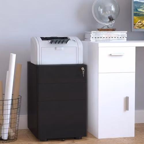 Vinsetto 3-Drawer Metal Mobile Filing Cabinet with Lock and Castors, Black, W: 39 cm, D: 48 cm, H: 59 cm – 2