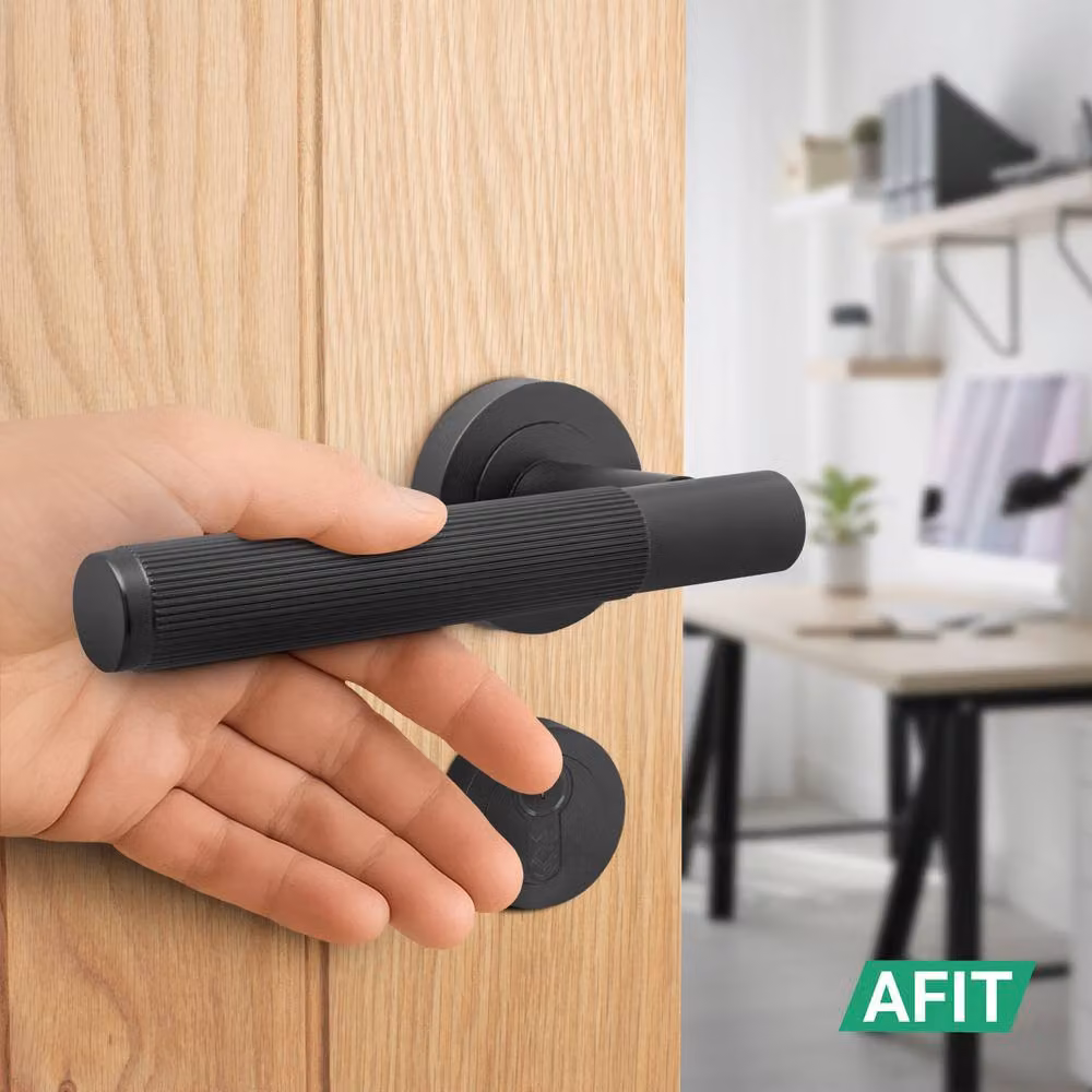 AFIT Black Fire Door Handle Euro Lock Thumbturn Cylinder and Hinges Set – 5