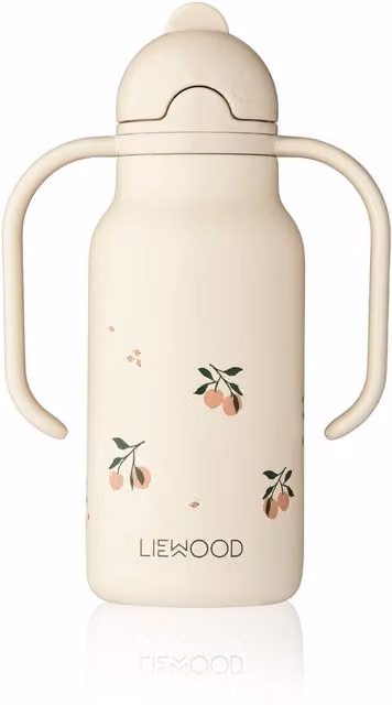 Liewood Kimmie Stainless Steel Straw Water Bottle for Children, 250 ml, Pink and Beige