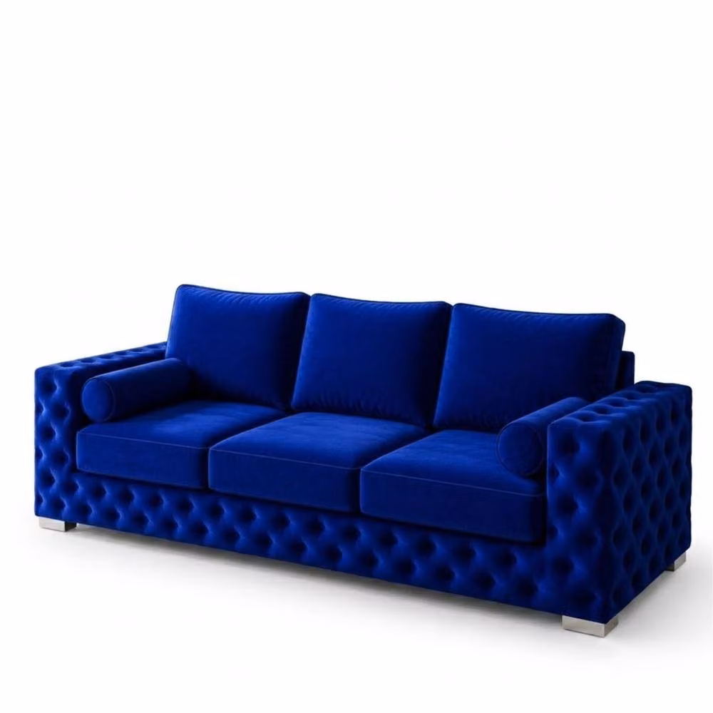 Stratus Interiors Ashley Luxury Chesterfield 3 Seater Fabric Upholstered Sofa in Royal Blue, W: 203.2 cm, H: 76.0 cm, D: 67.0 cm – 2