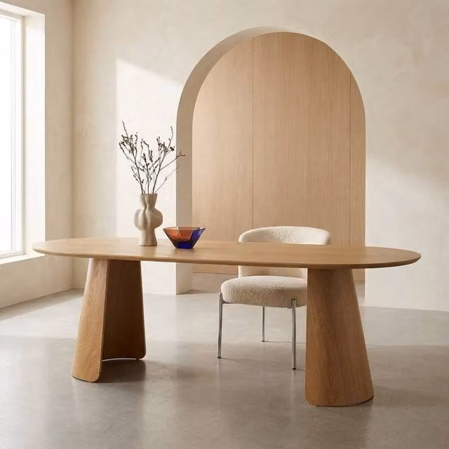 sweeek Oval Wood Dining Table for 8 People, Brown