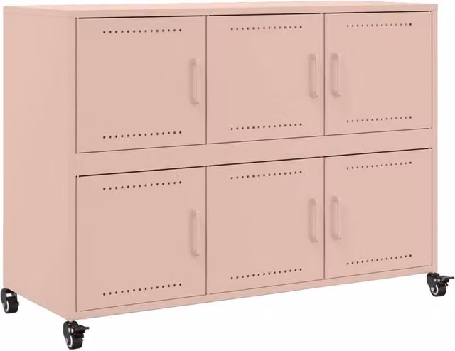 Berkfield Home Pink Metal Sideboard with Castors W: 100.5 cm, D: 39 cm, H: 72 cm