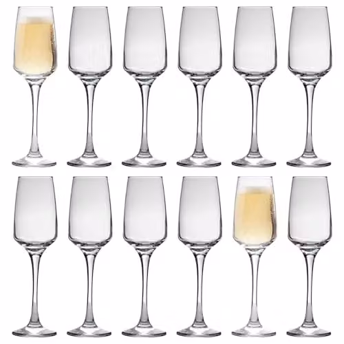 LAV Lal Glass Champagne Flutes, Clear, Pack of 12, 230ml