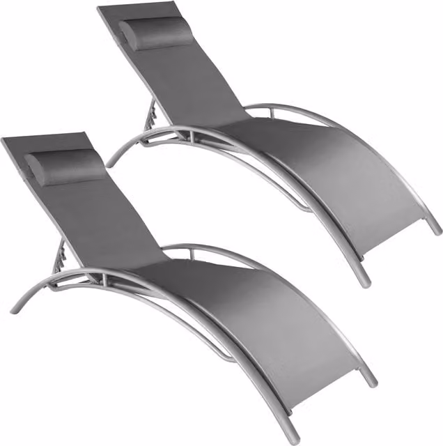 tectake Alina Sun Lounger Set of 2 in Grey with Powder Coated Aluminium Frame and Textilene Fabric