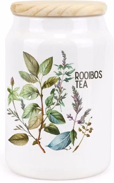 Purely Home Floral Watercolour Herbs Ceramic Rooibos Tea Storage Canister in Green and White